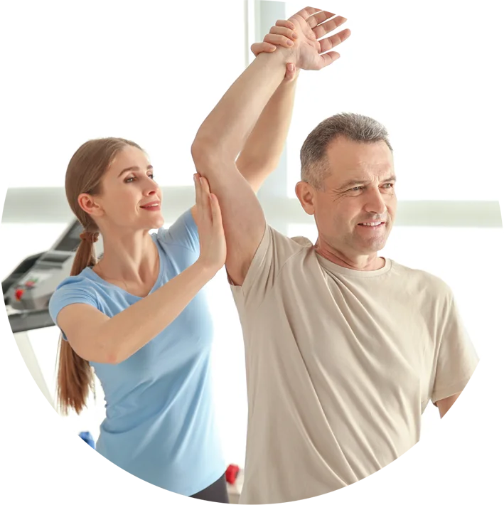 man getting his right arm streteched out